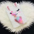 diary with pen for girl's  fluffy new rabbit style diary with multicoloured unicorn pen plush soft cover diary notebook A5 size cute stationary for girls gifts. 