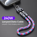 PD240W Phone Lanyard Charge Cable 2 in 1 USB-C to USB-C Super Fast Charge Data Cable Zinc Alloy Head Lanyard Fast Charging Cable. 