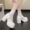 Chunky Platform High Heels Pumps Women 2023 Autumn Pu Leather Ankle Buckle Mary Jane Shoes Woman Thick Heeled White Lolita Shoes. 