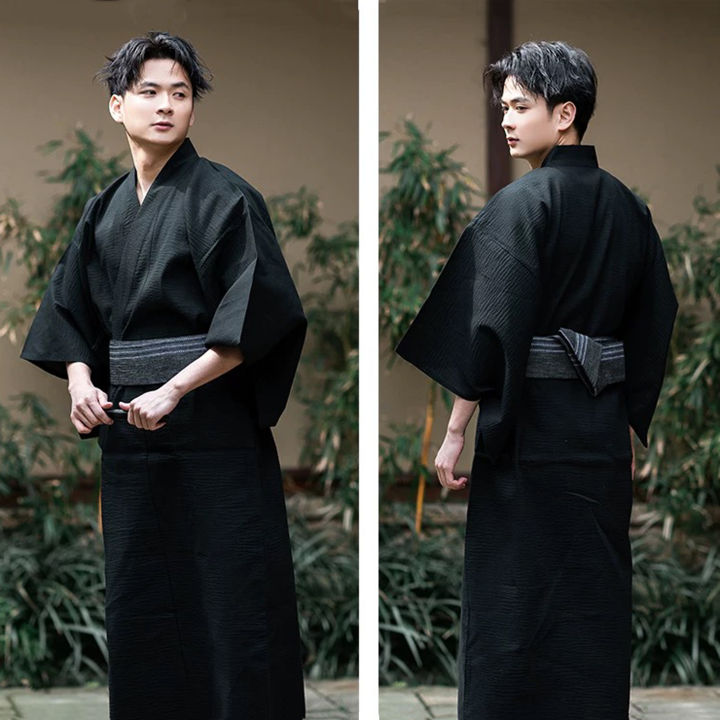 Summer%20Navy%20Japanese%20Traditional%20Samurai%20Kimono%20For%20Men%20Yukata%20Bathing%20Robe%20Hekoobi%20Loose%20Style%20Homewear%20Belt%20Long%20Gown%20Cotton%20-%20Image%202
