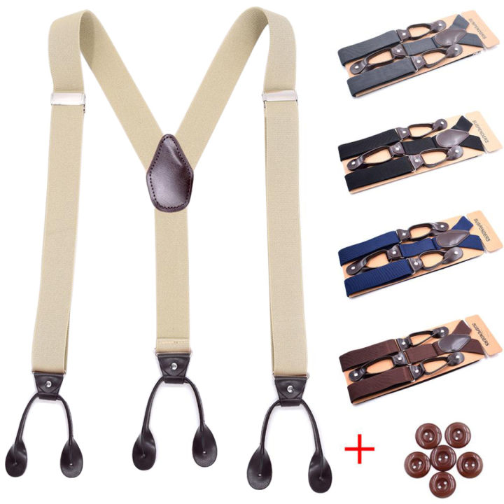 Vintage%20Suspenders%20Men%20Women%20Adult%20Leather%20Trimmed%20Button%20End%20Y%20Back%20Adjustable%20Elastic%20Trouser%20Braces%20Straps%20Belt%20Wedding%20Party%20-%20Image%202