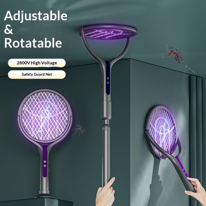 Rotating Head Bug Zapper Racket Rechargeable Electric Fly Swatter Fly ...