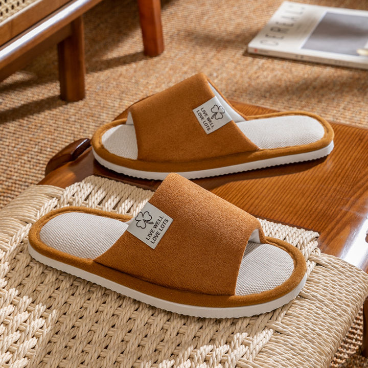 Linen%20Ladies%20Open%20Toe%20Slippers%20Breathable%20Non-stinky%20Feet%20Home%20Wooden%20Floor%20Non-slip%20Comfortable%20Soft%20Bottom%20Indoor%20-%20Image%202