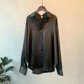 Plus Size Casual Women Silk Shirt 2025 New Fashion Loose Long Sleeve Button-Down Blouse Female Elegant Top Office Acetate Shirts.