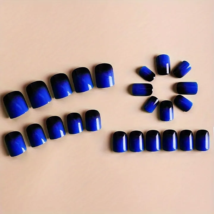 24Pcs%20Short%20Size%20French%20Blue%20Black%20Gradient%20Classic%20Versatile%20Girls%20Women%20Full%20Coverage%20Wearable%20Fake%20Nails%20Set%20-%20Image%202