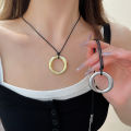 Punk Large U-Shape Geometric Pendant Necklace Women MenHorseshoe Adjustable Long Leather Rope Sweater Chain Necklaces Jewelry K-. 