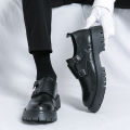 New Men's Grasp Leather Derby Shoes British Platform Buckle Leather Shoes with High and Low Top Casual Shoes for Men. 