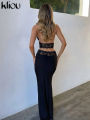 kliou Lace Patchwork Women 2 Piece Set Halter Fashion Backless Sheer V-neck Tanks+Trim Matching Long Skirts Mujer Elegant Suits.