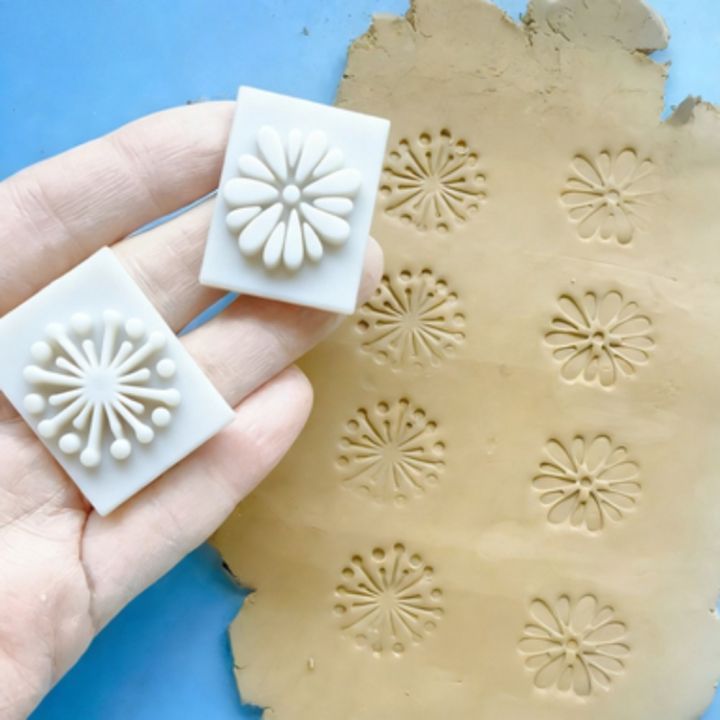 2Pcs Boho Wildflower Clay Stamps Dandelion Flower DesignTexture Molds for Polymer Clay Pottery Ceramic Decor Crafts