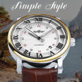 WINNER Fashion Business Mechanical Watches Date Display Minimalist Automatic Watch for Men Casual Brown Leather Strap Wristwatch.