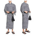 Summer Navy Japanese Traditional Samurai Kimono For Men Yukata Bathing Robe Hekoobi Loose Style Homewear Belt Long Gown Cotton.