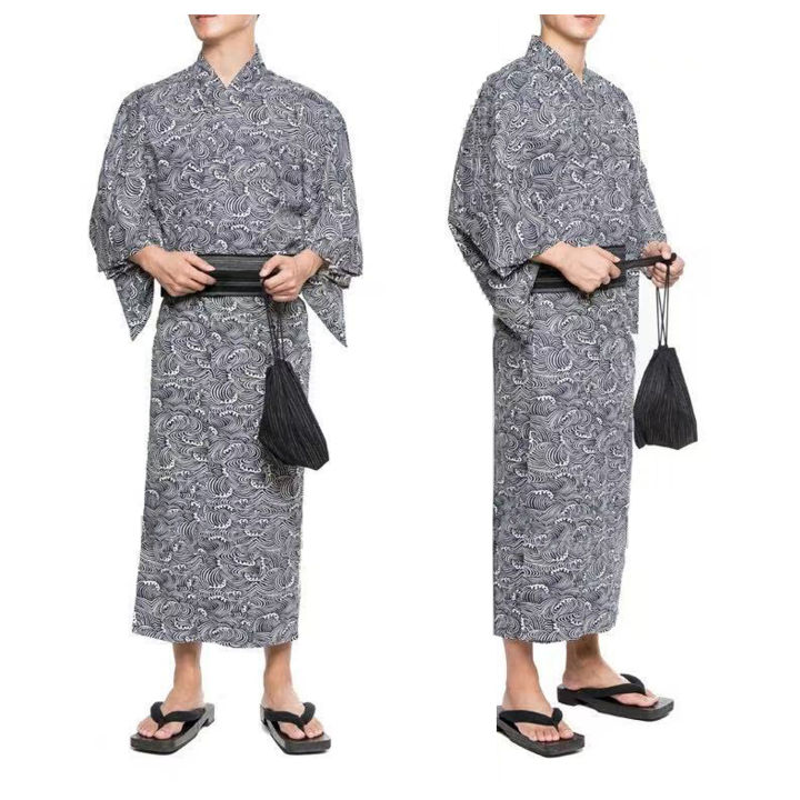 Summer%20Navy%20Japanese%20Traditional%20Samurai%20Kimono%20For%20Men%20Yukata%20Bathing%20Robe%20Hekoobi%20Loose%20Style%20Homewear%20Belt%20Long%20Gown%20Cotton%20-%20Image%203