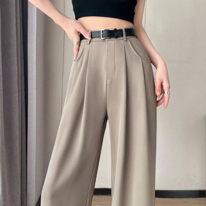 2025 New Spring Summer Casual Loose Women's Wide Leg Full Length Pants High Waist Solid Female Elegant Straight Trousers