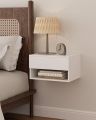 Wall Mounted Floating table,Bedroom Nightstand with Storage Drawer and Modern Open Shelf Cubby, Matte White. 