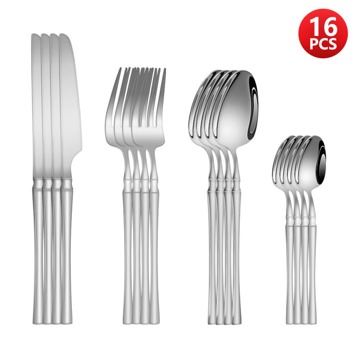 4/6/16/24pcs Stainless Steel Cutlery Small Waist Set Silver Luxury Cutlery Kitchen Items Include a Knife, Fork and Spoon