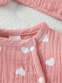 Baby Girls 4pcs Summer O-Round  Cotton Soft Printing Heart Streetwear Cute Bodysuit. 