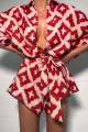 2026 New Autumn Women Loose Casual Print Strap Jumpsuit Red Print Bow Tie Turndown Collar Loose Bodysuit  Outfits Streetwear. 