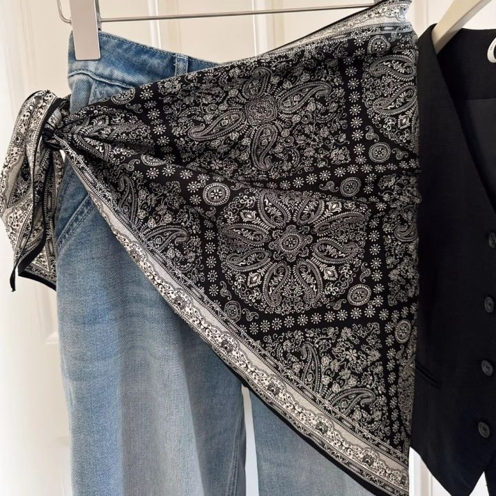 Fashion Multi-functional Floral Triangle Scarf Matching Pants Silk Satin Women's Necktie Decorative Headscarf Summer