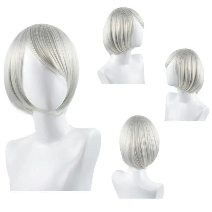 NieR:%20Automata%202B%209S%20Anime%20Cos%20Wig%20Silver%20Grey%20Short%20Straight%20Cosplay%20Synthetic%20Wig%20YoRHa%20No.9%20Model%20S%20Wig%20-%20Image%206