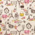 100% Natural Cotton Linen Fabric 90x145cm Eiffel Tower Cartoon Printed Textile for Upholstery DIY Skirt Garment Home Decorative.