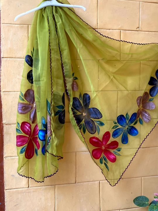 hand painted dupatta, hand painted Pure organza dupatta,painted dupatta, duppatas