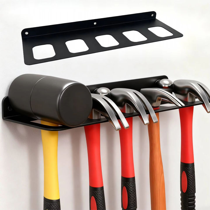 Heavy-Duty Wall-Mounted Hammer Rack, Heavy-Duty Metal Tool Holder, High Weight Capacity Tool Hooks for Garage, Workshop