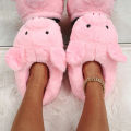 Cute Cartoon Pig Winter Warm Shoes Women Heel Cover Home Floor Slippers Soft Fur Indoor Fluffy House Bedroom Slides For Girls.