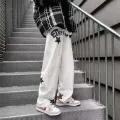 Spring and summer harbor wind sweatpants men's personality with fashion trend wide leg pants casual straight leg sweatpants. 