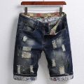 Summer Men's Knee-length Ripped Denim Shorts Hip-hop High Street Slim Straight Short Jeans Male Retro Fashion Casual Shorts. 