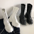 New Mid Calf Boots Women Autumn Winter Fashion Lace-up Ladies Chelsea Zipper Botas Mujer Boots Sports Platform Heel Ladies Shoes. 