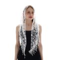 Women Embroidered Lace Tassel Scarf Triangle Fringe Solid Color Shawls Fashion Lightweight Prayer Hijab 150*40cm.