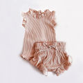 2Pcs Infant Baby Girl Clothes Set Cotton Ruffle Newborn Girl Romper Tops + Bloomer Baby Outfits Spring Summer Baby Girl Clothing. 