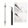 Dual-Ended Rhinestone Picker Pen With Tweezer Set Point Drill Wax Pencil Sticking Picking Dotting Jewelry Tools Decoration Kit. 