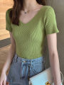 Pullover knitted Short Sleeve knitted Sweater Women Spring Summer Slim Basic Solid Casual Base Female knitting shirts 2026 Korea.