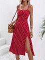 2024 Women Floral Print Spaghetti Straps Summer Boho Beach Dress Print Elegant  Suspenders Square Neck Slit Dress Vestidos. 