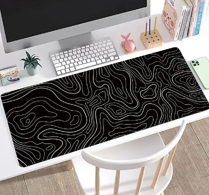 Gaming Mouse Pad Keyboard Pad 220x180x2MM Topographic Mouse Pad Black and White Mouse Pad for Keyboard with Anti-Sl