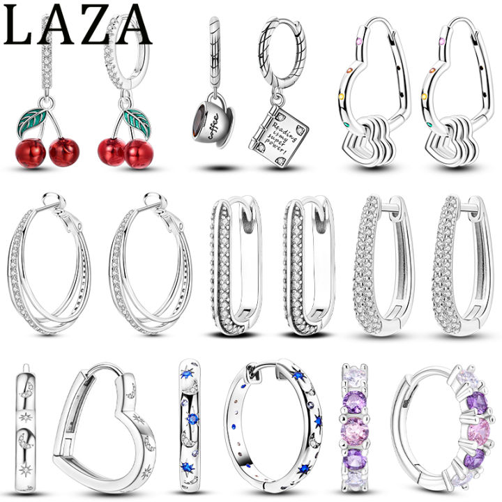 925 Sterling Silver Earring For Woman Pendientes Original Hoop Earring Star Cherry Heart Fashion Jewelry