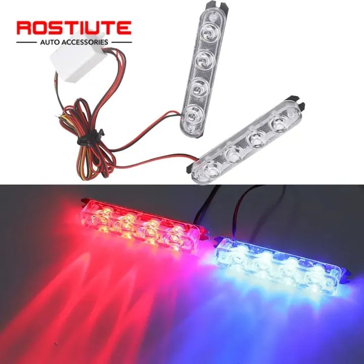 Police Strobe Lights Red Blue Flasher Auto Stroboscopes LED Strobe Light Automotive Emergency Warning Lamp For Motorcycle  4PCS