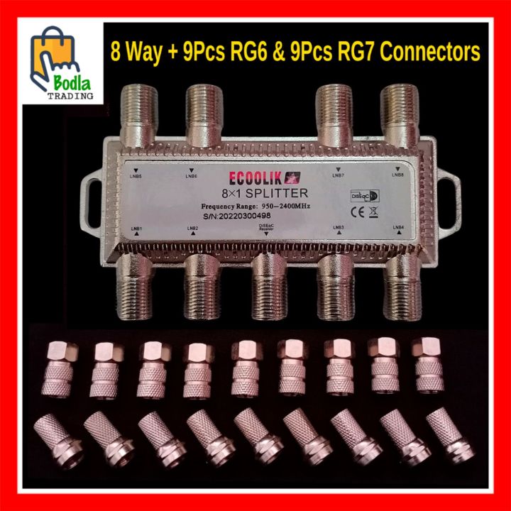 8 in 1 Satellite Signal DiSEqC Switch LNB Receiver 8 Way Multi Switch High Quality With 9Pcs RG6 & 9Pcs RG7 Connectors