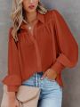 Plus Size 1XL-5XL Women Solid Shirt Long Sleeve Lapel Neck Loose Lantern Sleeve Blouses New Autumn Commuting Fashion Shirts.