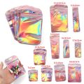50/100pcs Iridescent Self Sealing Bags Pink Laser Plastic Pouches Resealable Zip Lock Packaging for Jewelry Display Retail Bags.