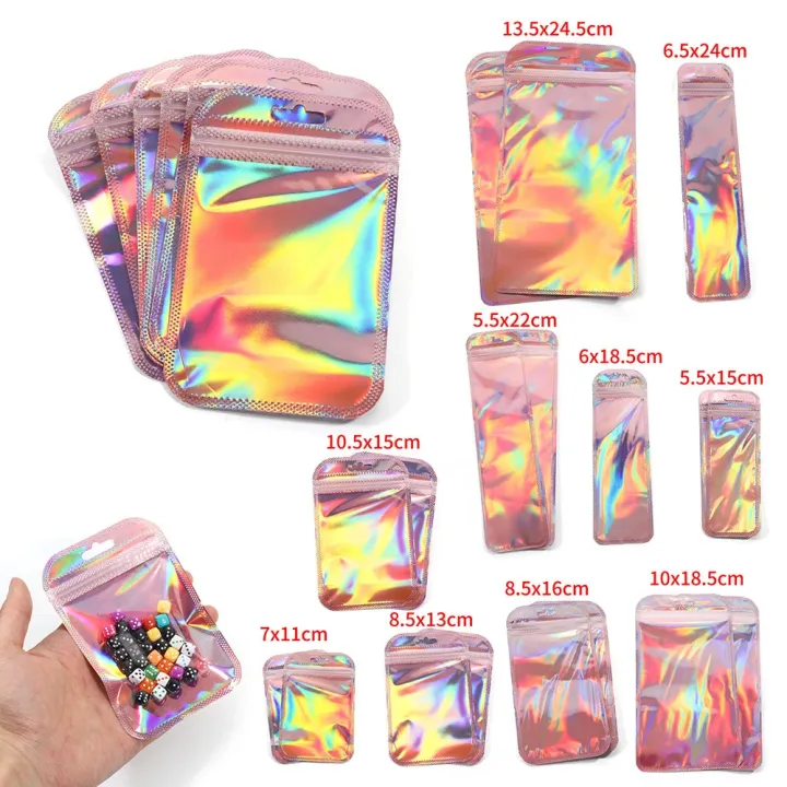 50/100pcs%20Iridescent%20Self%20Sealing%20Bags%20Pink%20Laser%20Plastic%20Pouches%20Resealable%20Zip%20Lock%20Packaging%20for%20Jewelry%20Display%20Retail%20Bags%20-%20Image%206