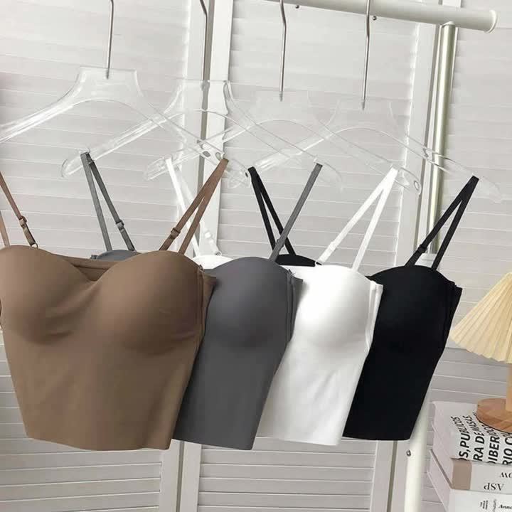 Aishang Women's White Top Sleeveless Thin Straps Camisole Solid Color Tank Top with Cups Summer Ice Silk Comfortable Sling