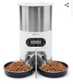 Automatic Stainless Steel Pet Cat Feeder Two-Way Splitter and Double Bowls Dog Feeder Food Dispenser Voice Recorder, Battery and Plug-in Power by U.S. Solid. 