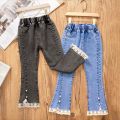 Girls' Jeans Spring and Autumn New Casual 3-12 Year Old Children's Loose Flare Pants Lace Pearl Girls' Denim Pants. 