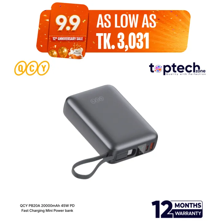QCY PB20A 20000mAh 45W PD Fast Charging Mini Power bank