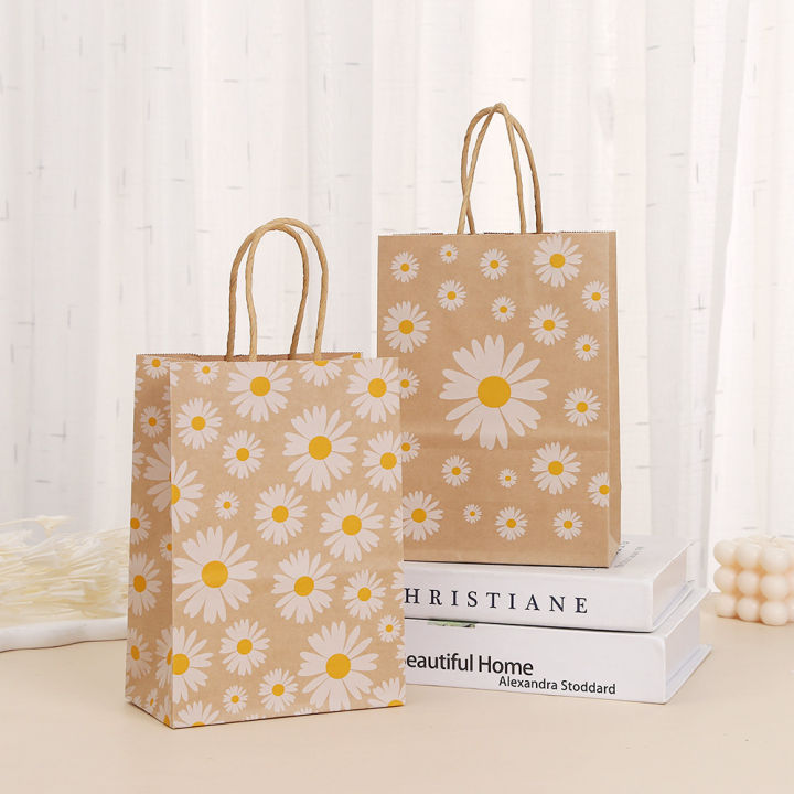 6/12pcs Daisy Flower Kraft Paper Packing Bags Candy Cookie Bag for Wedding Baby Shower Kids Birthday Party Decoration