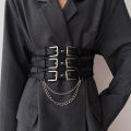 Wide Y2K Elastic Corset Belt Female Tassel Stretch Cummerbunds Designer Belts For Women Goth Black Waistband Plus Size.