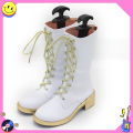 Hot Aesthetic White Leather Cosplay Boots - Halloween Comic-con Carnival Role Play Shoes.