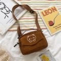 Personalized Teddy Bear Embroidered Diagonal Shoulder Bag, Corduroy Leisure Bag, WOMEN'S Crossbody Bag. 